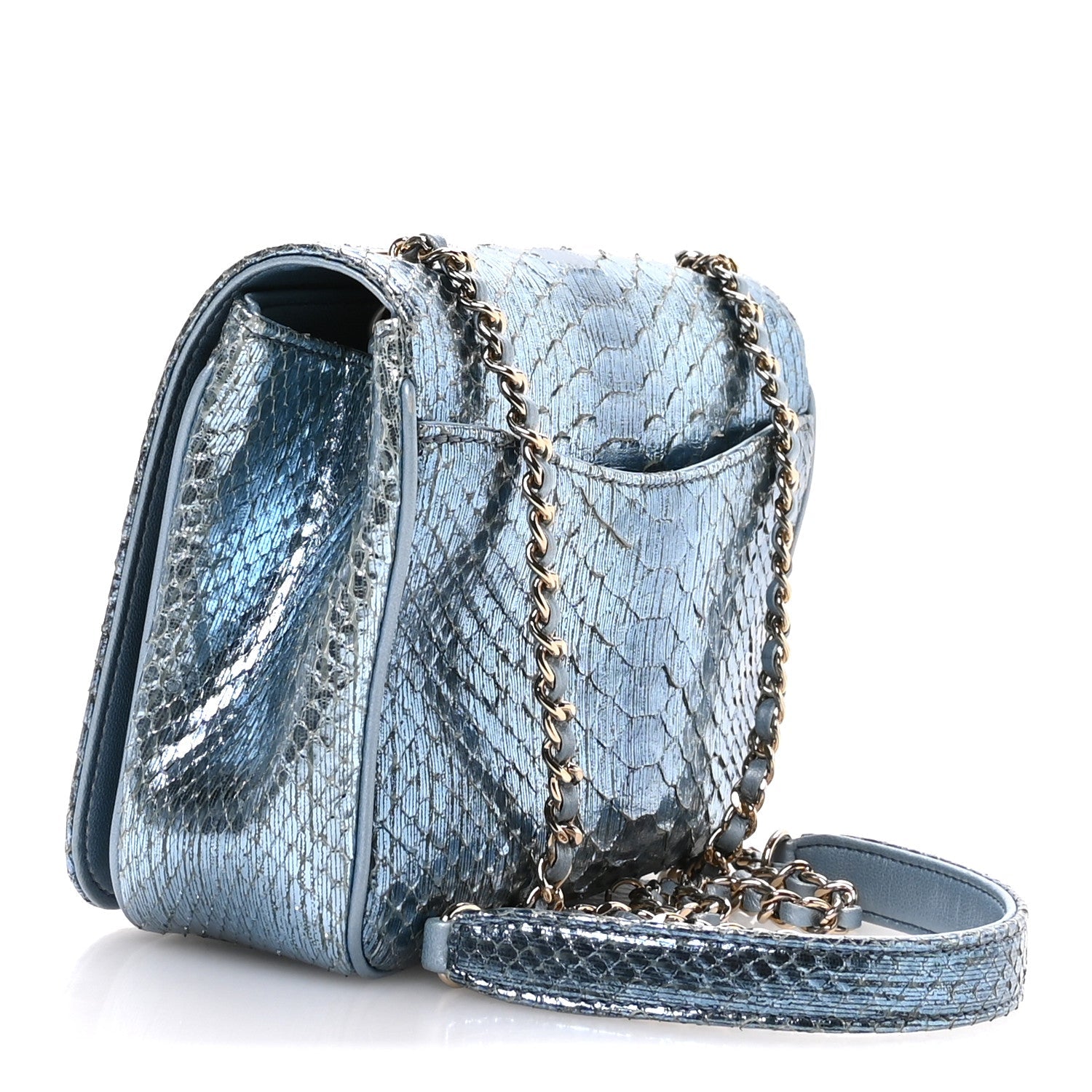 Chanel Metallic Snakeskin CC Flap Bag Blue