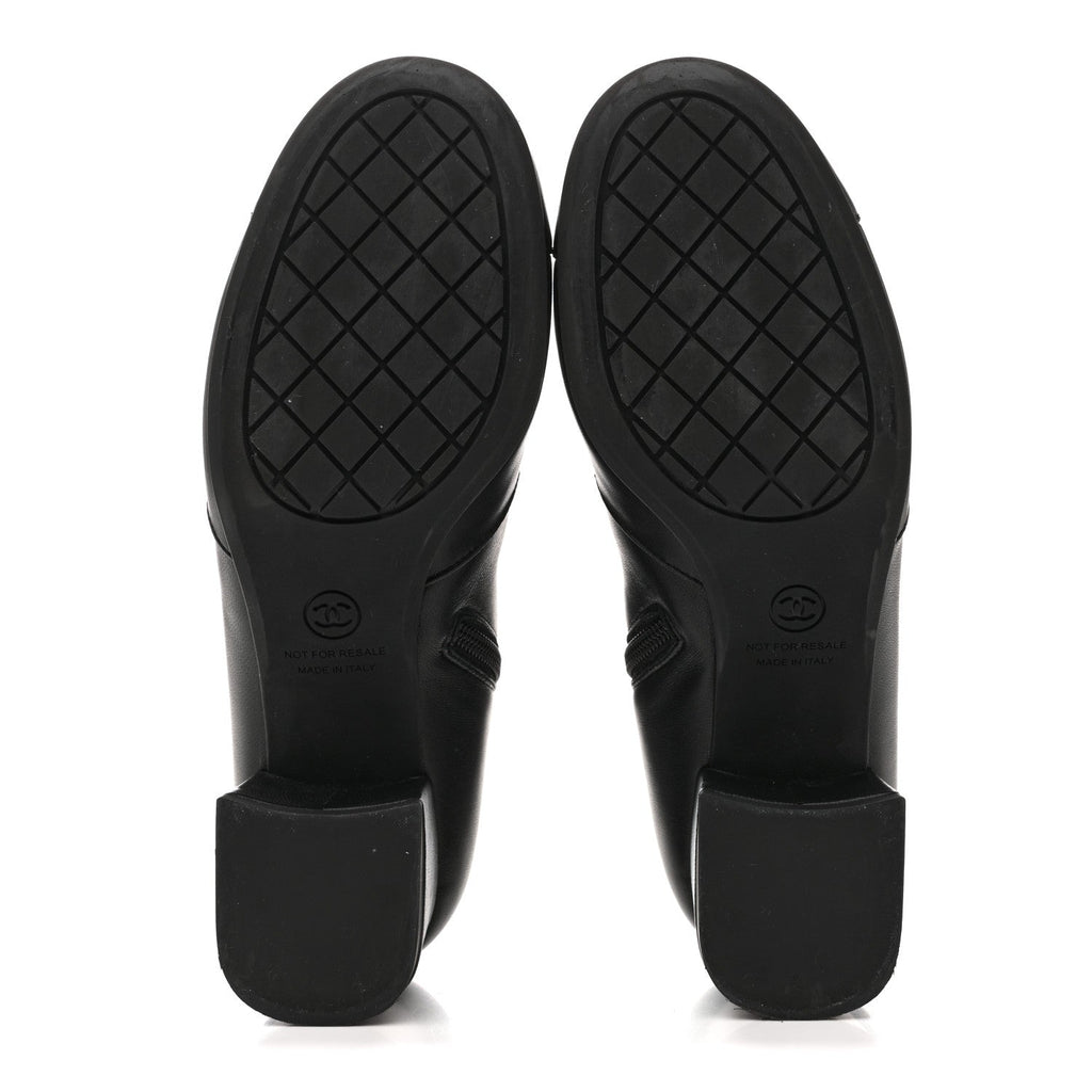 Chanel Stretch Lambskin Cap Toe CC Short Boots 38.5 Black