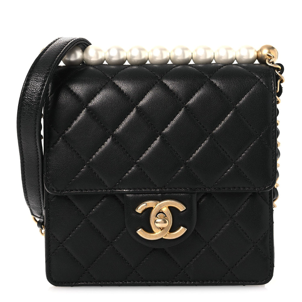 Chanel Goatskin Quilted Chic Pearls Flap Black