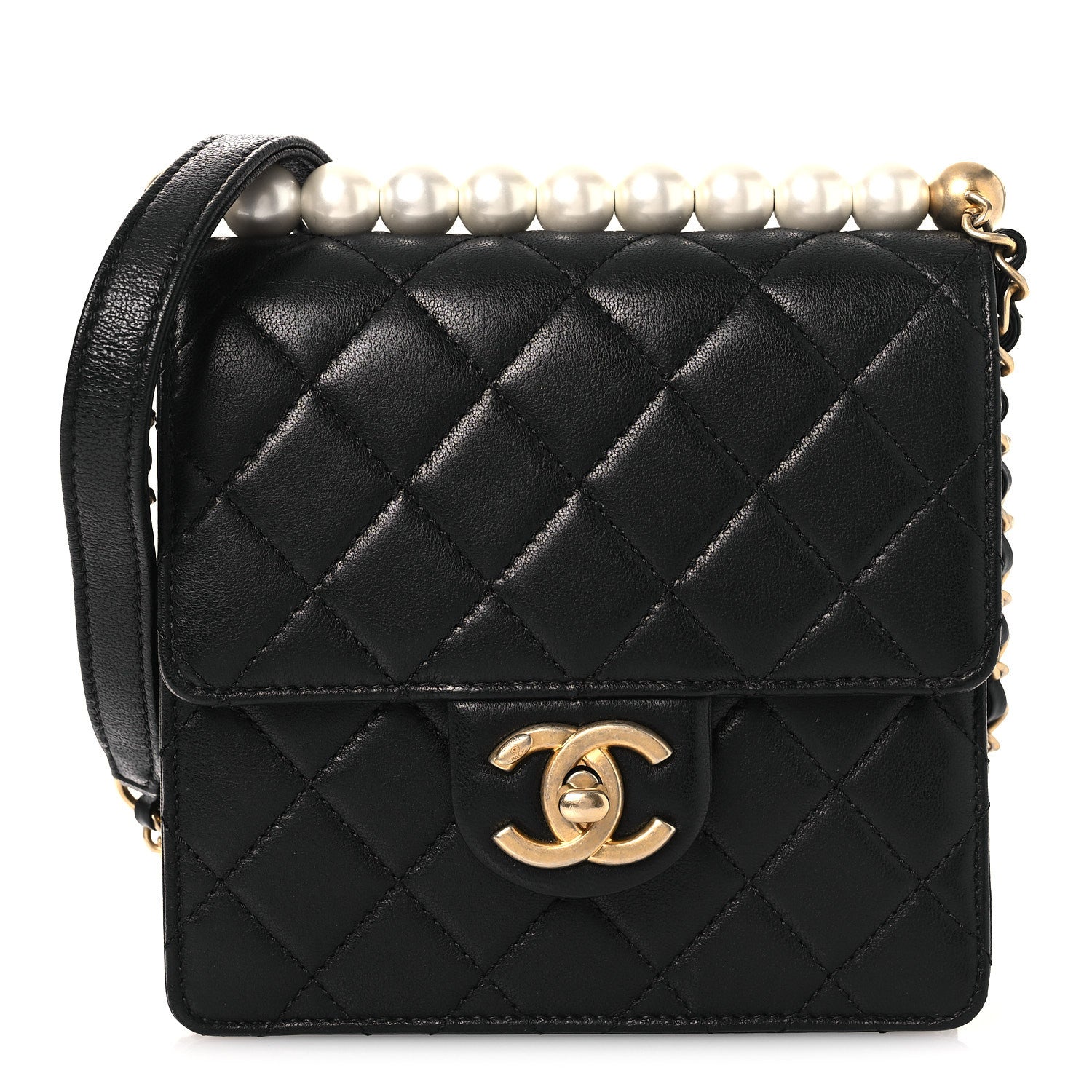 Chanel Goatskin Quilted Chic Pearls Flap Black