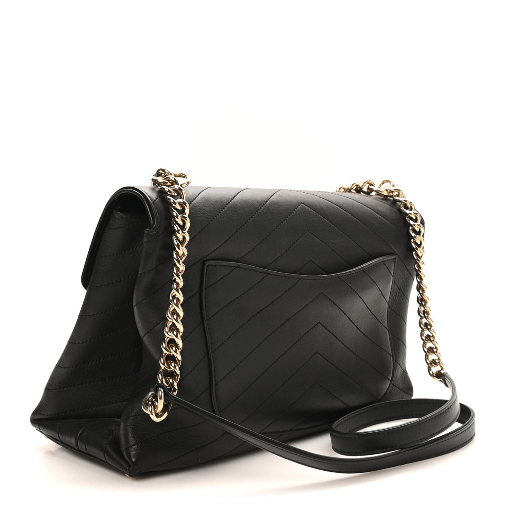 Chanel Calfskin Chevron Stitched Large Envelope Flap Black