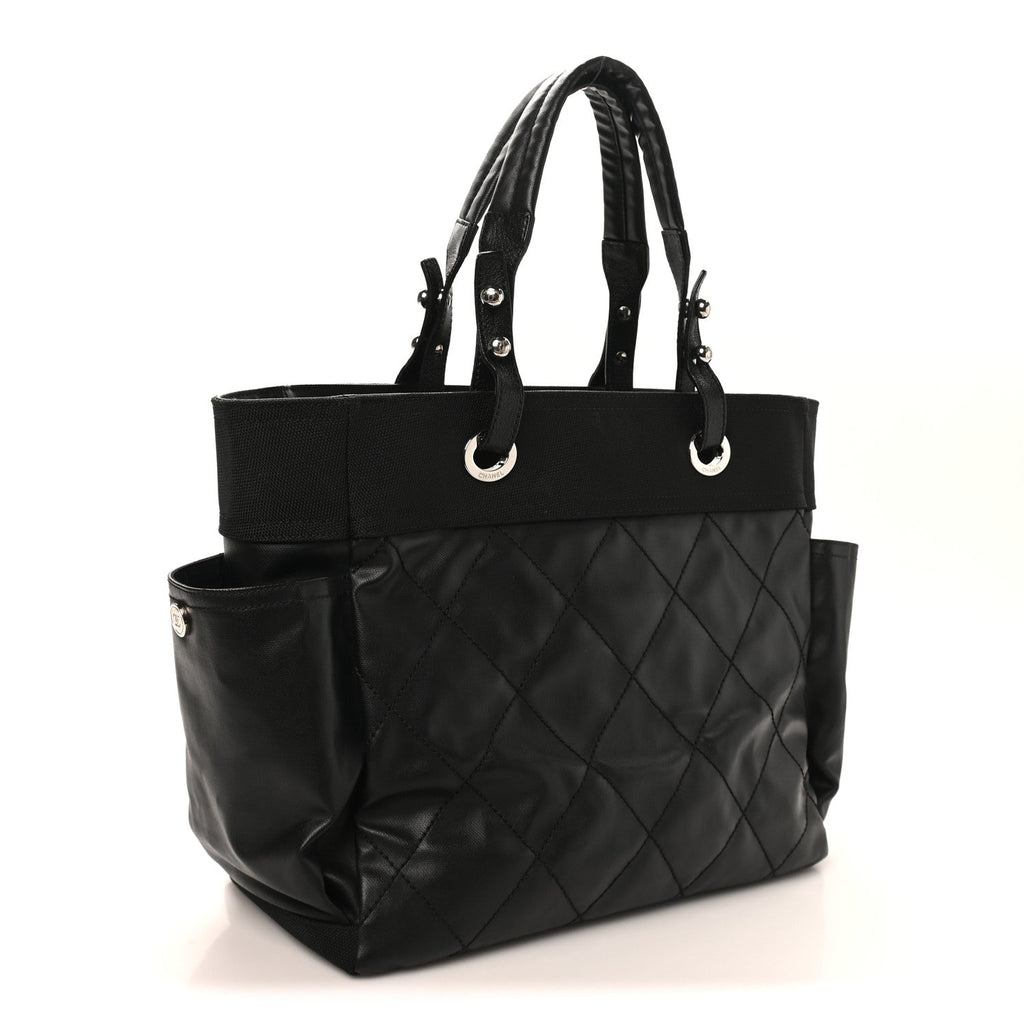 Chanel Coated Canvas Quilted Large Paris Biarritz Tote Black