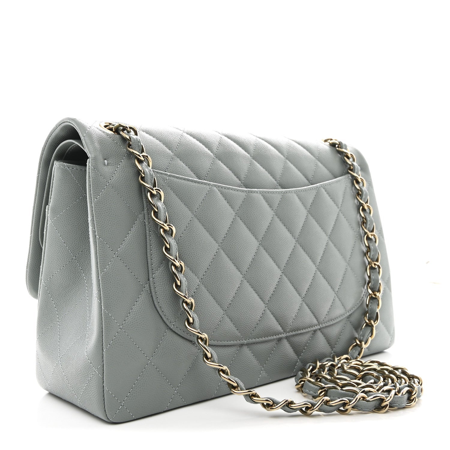 Chanel Caviar Quilted Jumbo Double Flap Light Blue