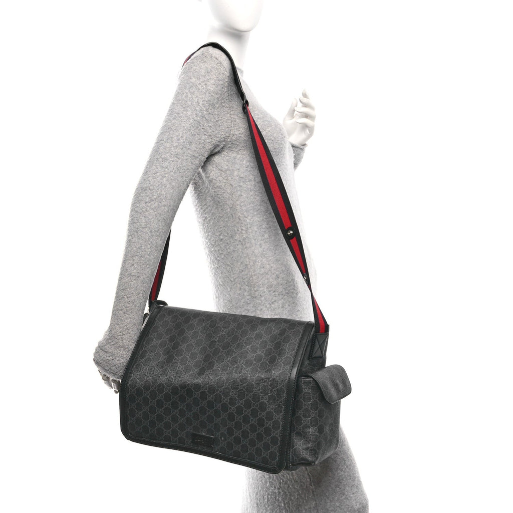 Gucci GG Supreme Monogram Web Messenger Diaper Bag Black Grey