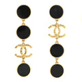 Metal Resin Disc CC Long Drop Earrings Gold Black