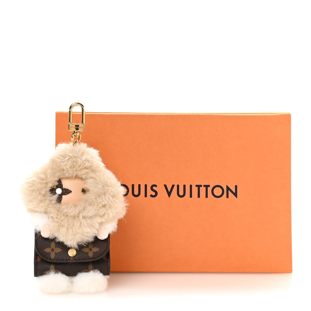 Louis Vuitton Calfskin Mink Fur Vivienne Bag Charm Key Holder White