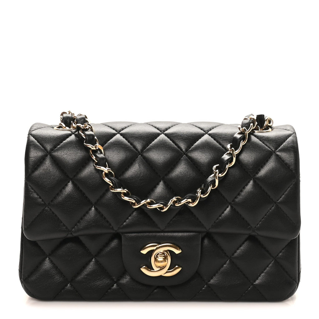 Chanel Lambskin Quilted Mini Rectangular Flap Black
