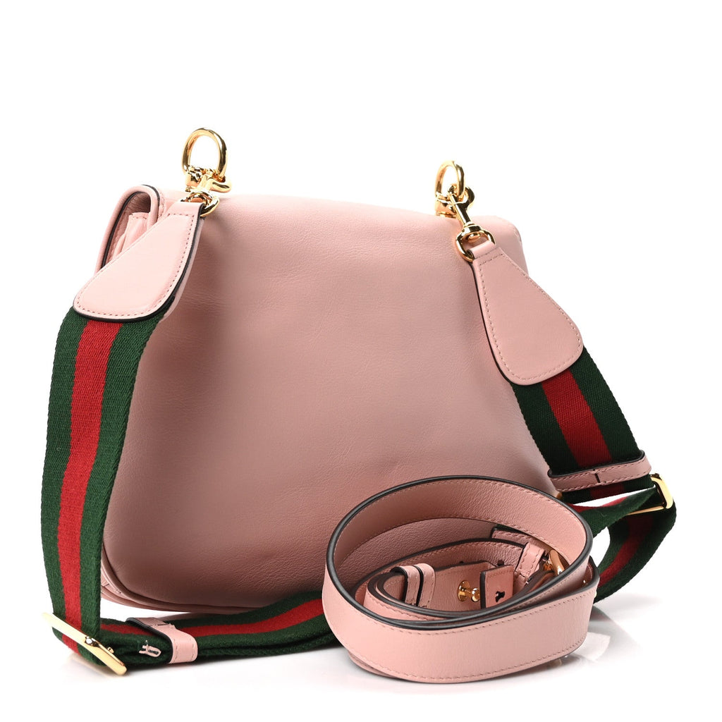 Gucci Roxy Calfskin Web Medium Blondie Top Handle Shoulder Flap Bag Powder Pink
