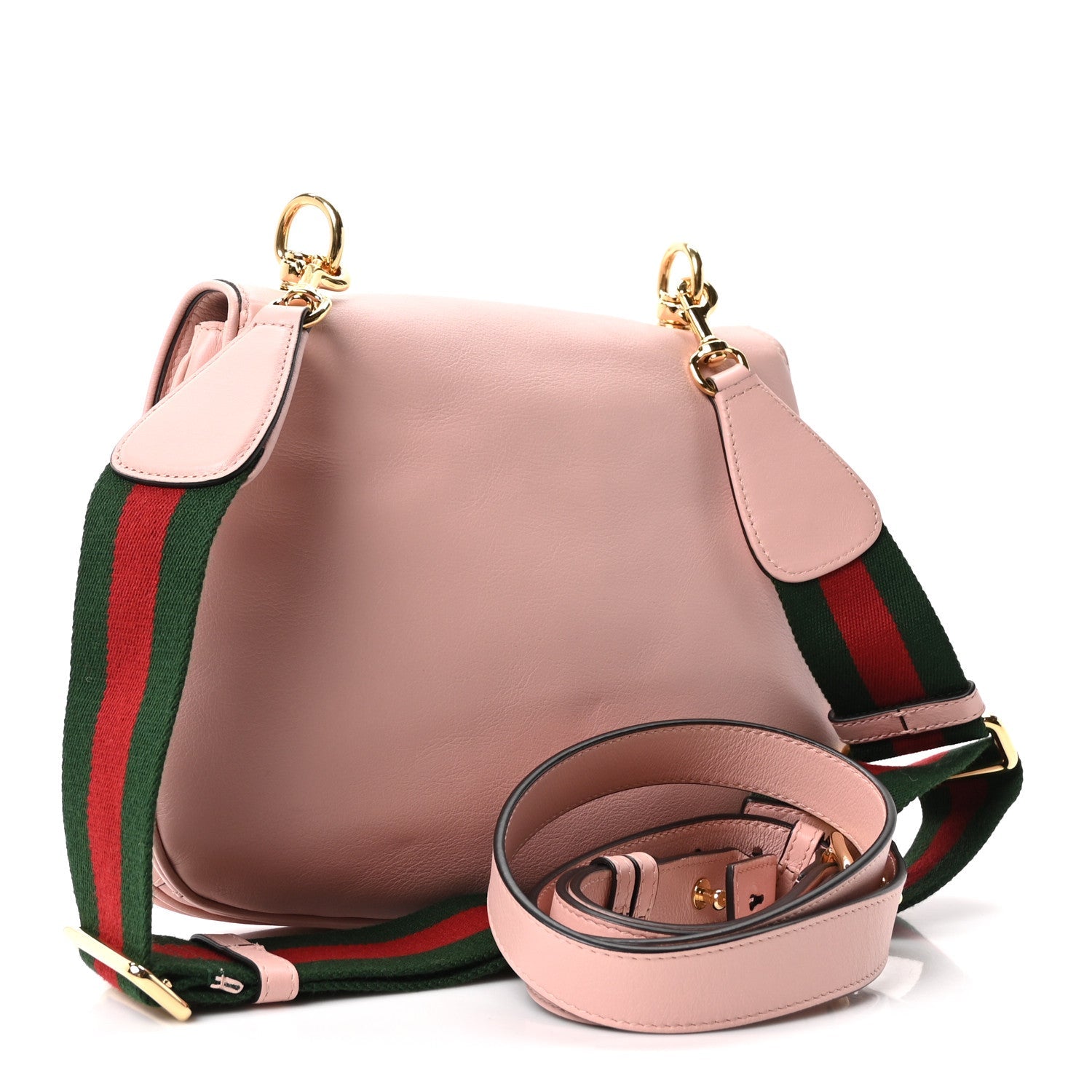 Gucci Roxy Calfskin Web Medium Blondie Top Handle Shoulder Flap Bag Powder Pink