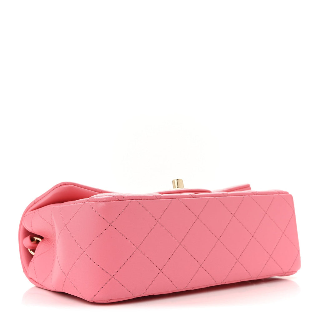 Chanel Lambskin Quilted Mini Rectangular Flap Pink