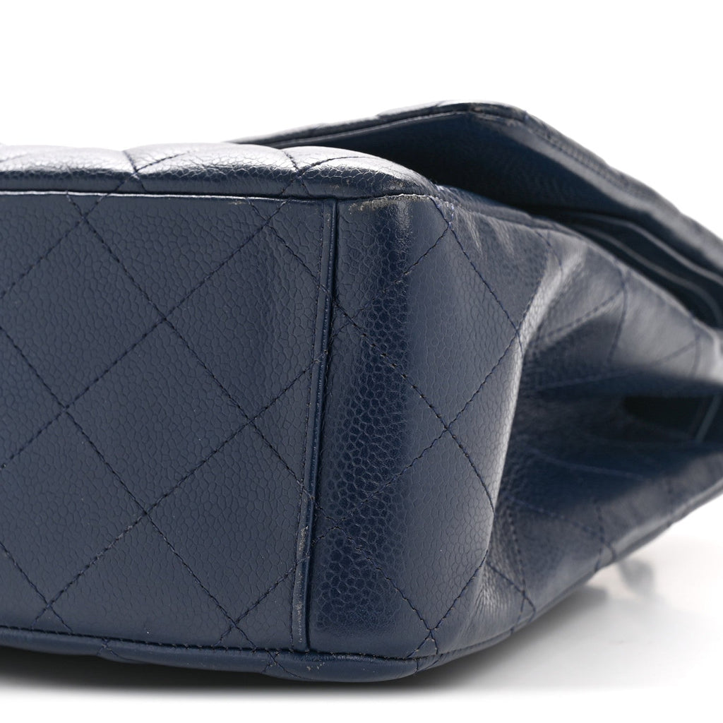 Chanel Caviar Quilted Maxi Double Flap Navy Blue