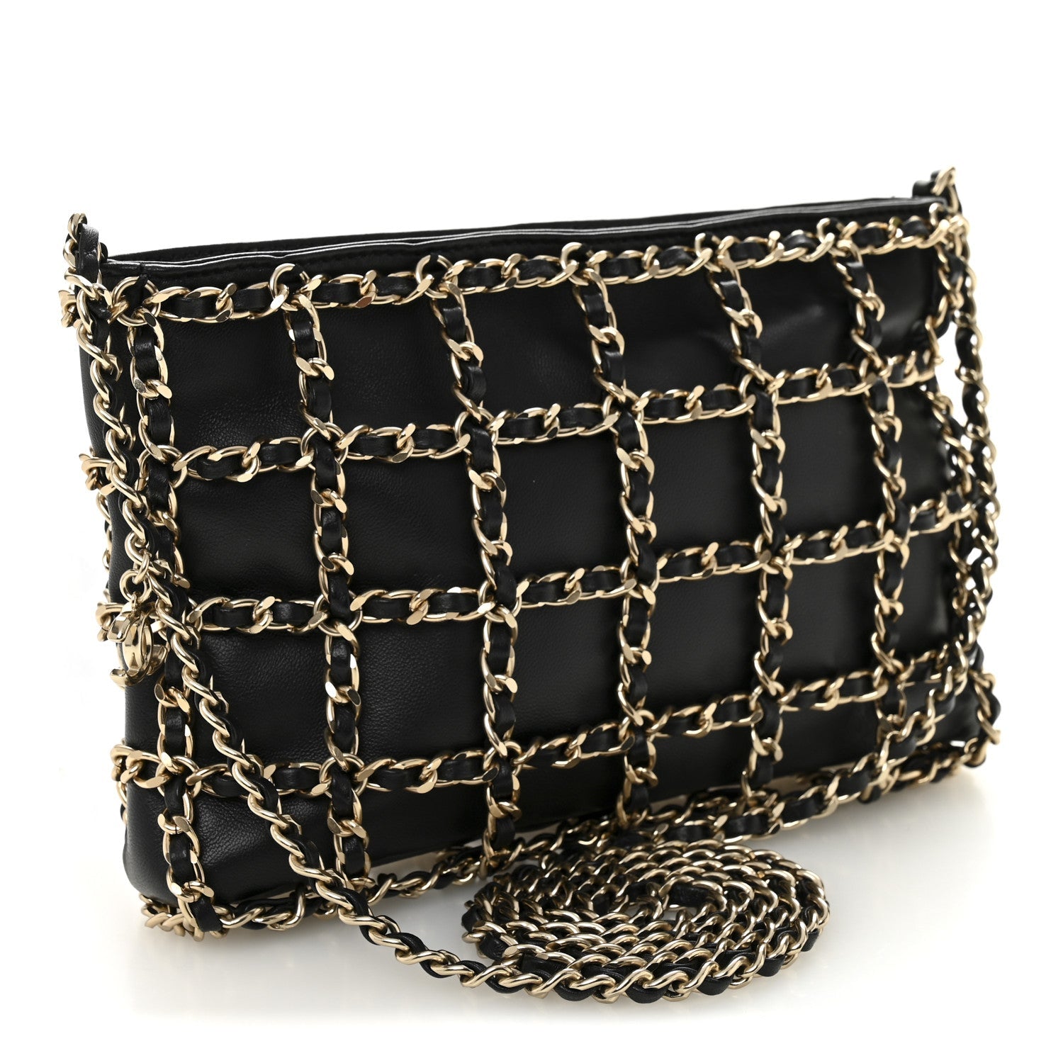Chanel Lambskin Chain Frame Shoulder Bag Black
