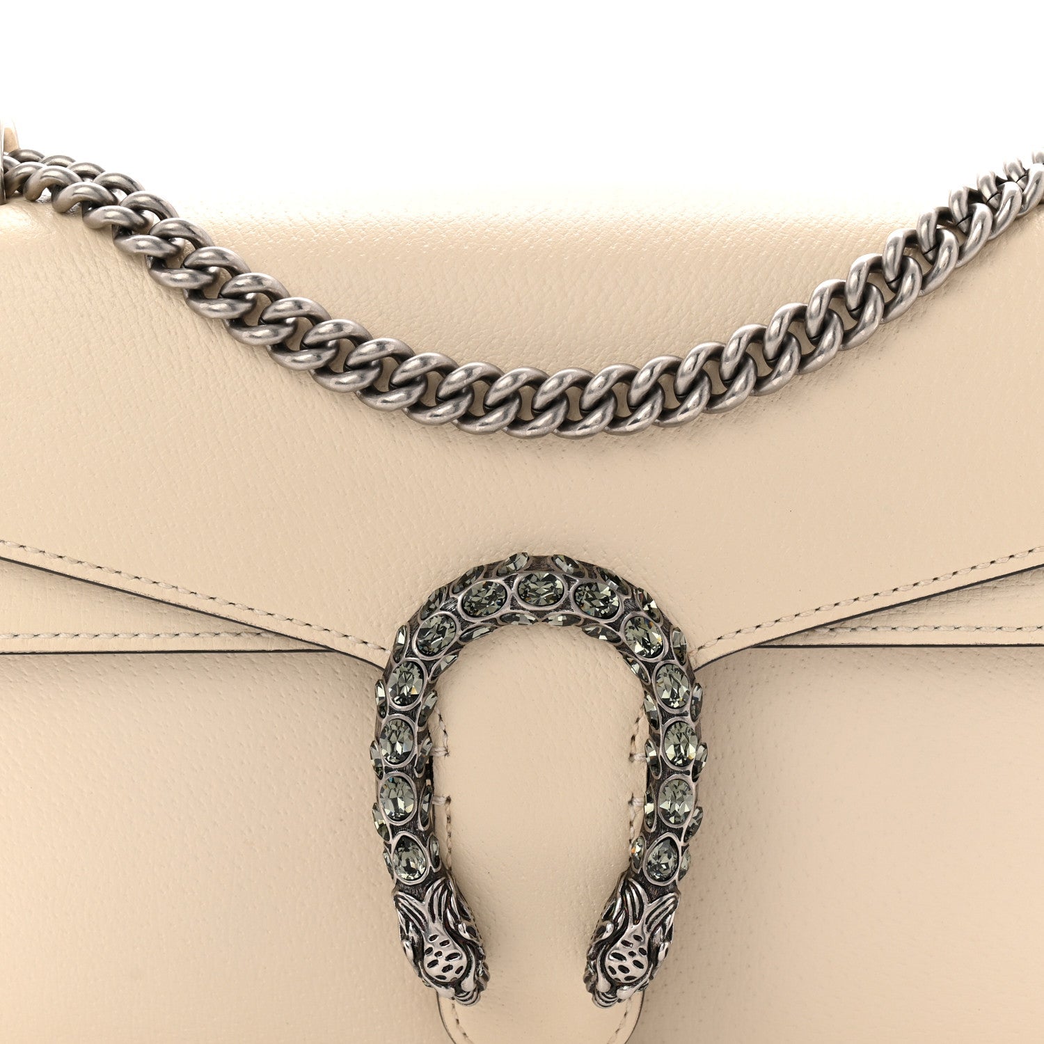 Gucci Textured Calfskin Crystal Small Dionysus Shoulder Bag Mystic White