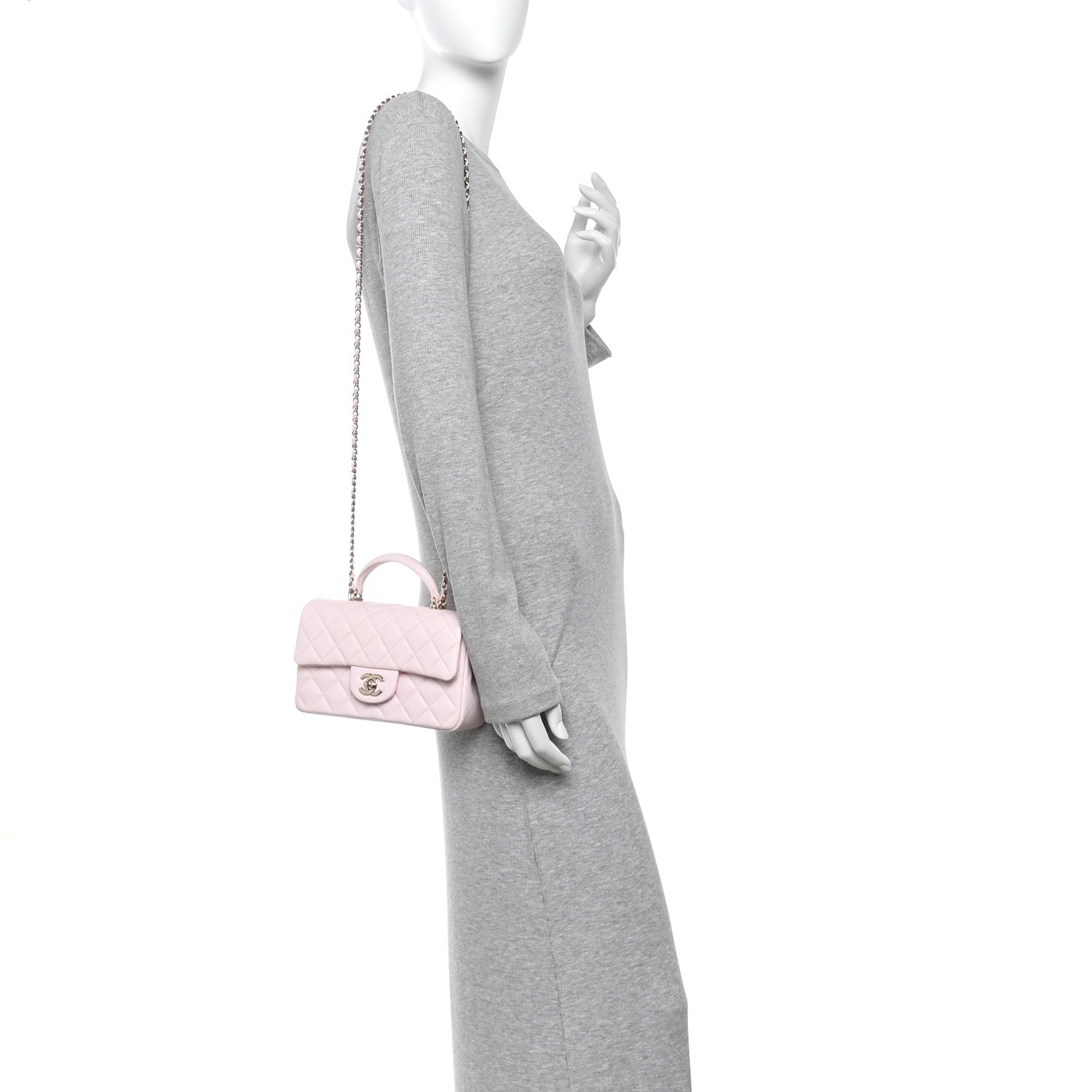 Chanel Lambskin Quilted Mini Top Handle Rectangular Flap Light Pink