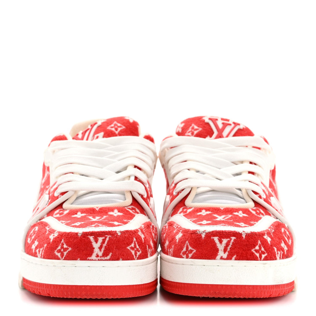 Louis Vuitton Jacquard Velvet Monogram Mens LV Trainer Sneakers 8 Red