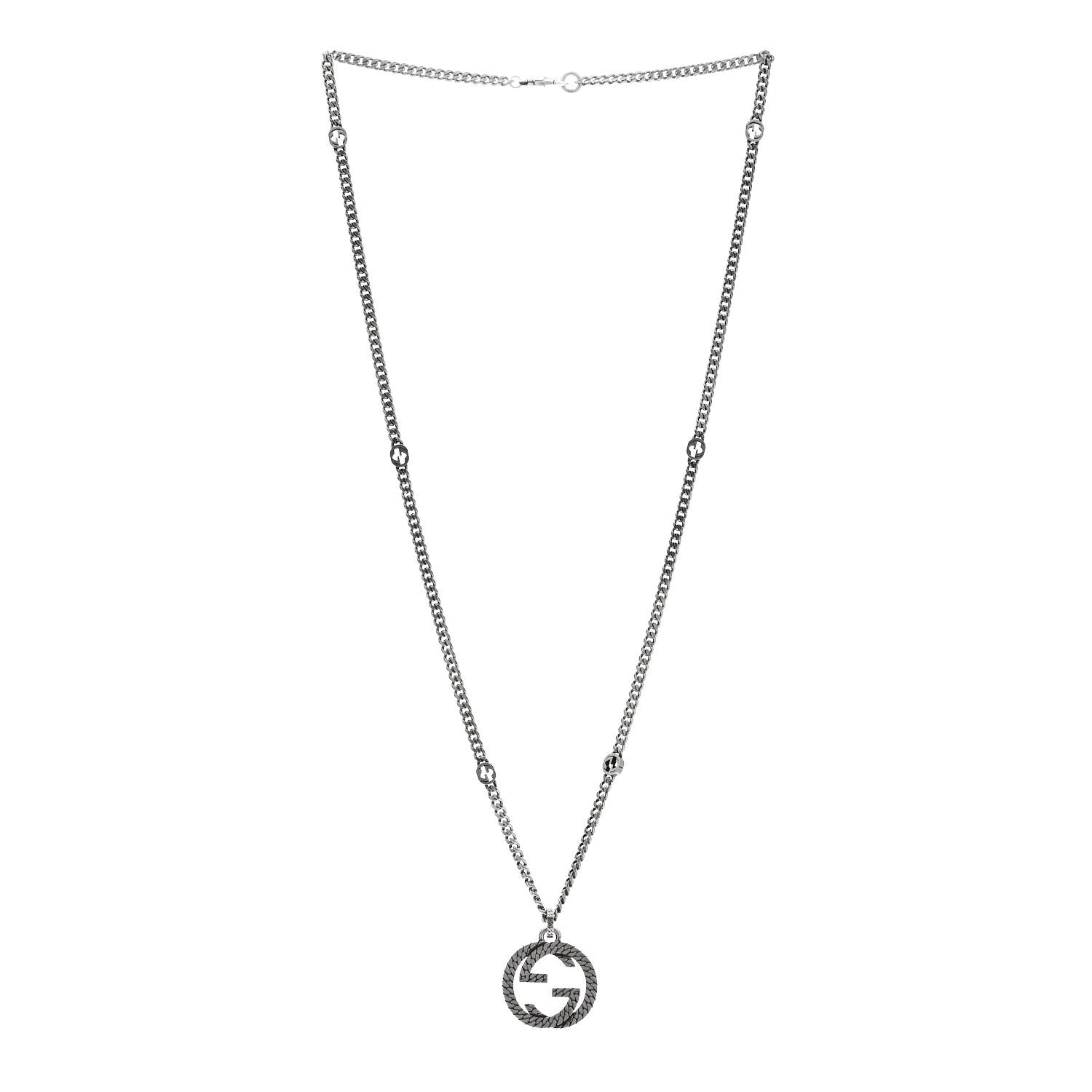 Gucci Sterling Silver Textured Interlocking G Pendant Necklace