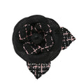 Chanel Tweed Fabric Camellia Pin Brooch Black Pink