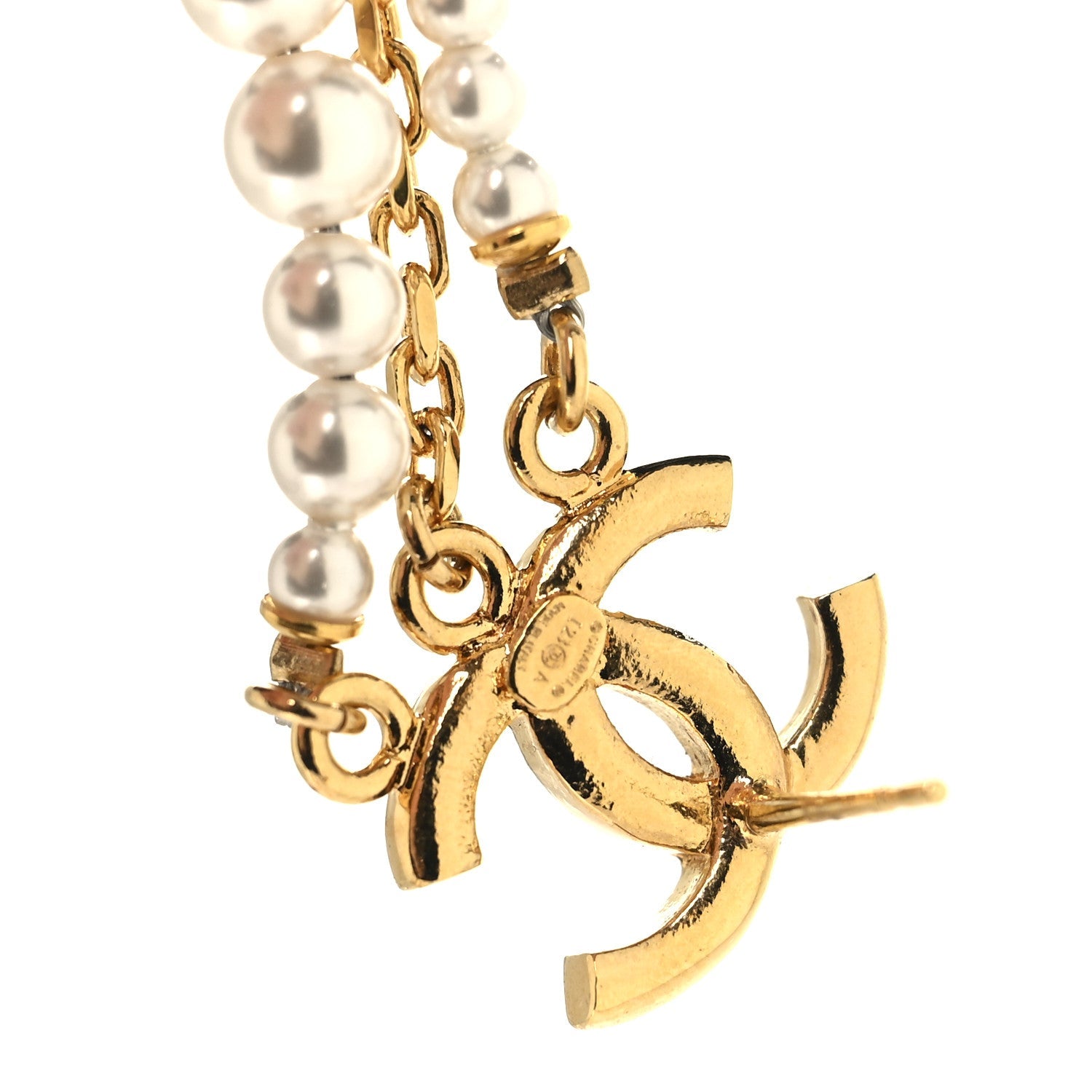Pearl Crystal CC Flower Chain Multi Drop Earrings Gold