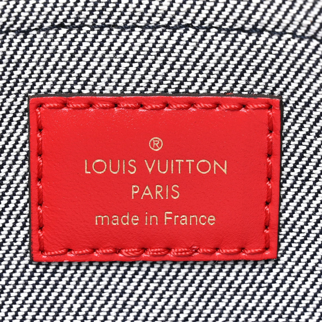Louis Vuitton Denim Damier Monogram Patchwork Multi Pochette Accessories Blue Rouge