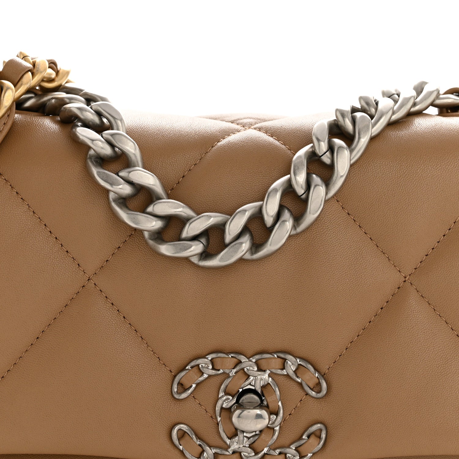 Chanel Lambskin Quilted Medium Chanel 19 Flap Beige