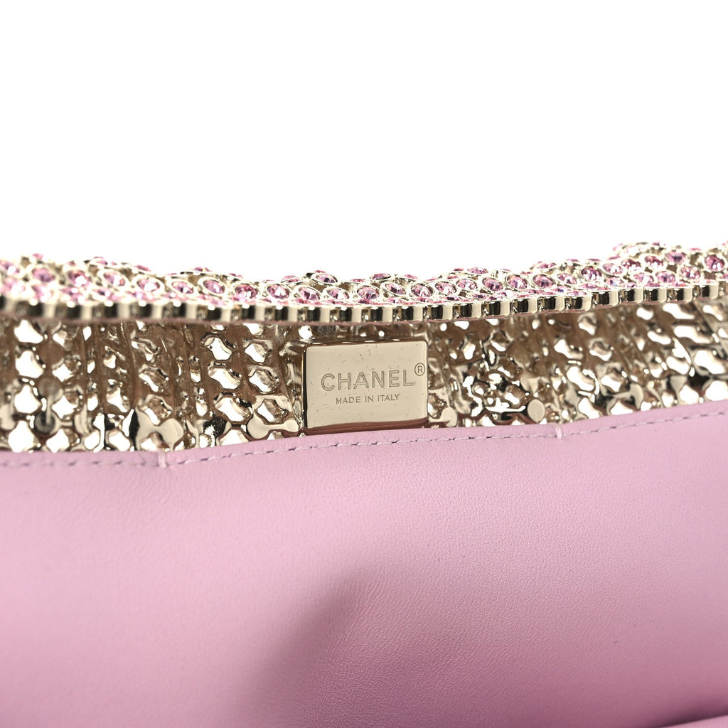 Chanel Crystal Embellished Metallic Lambskin Mini Chanel 22 Light Pink
