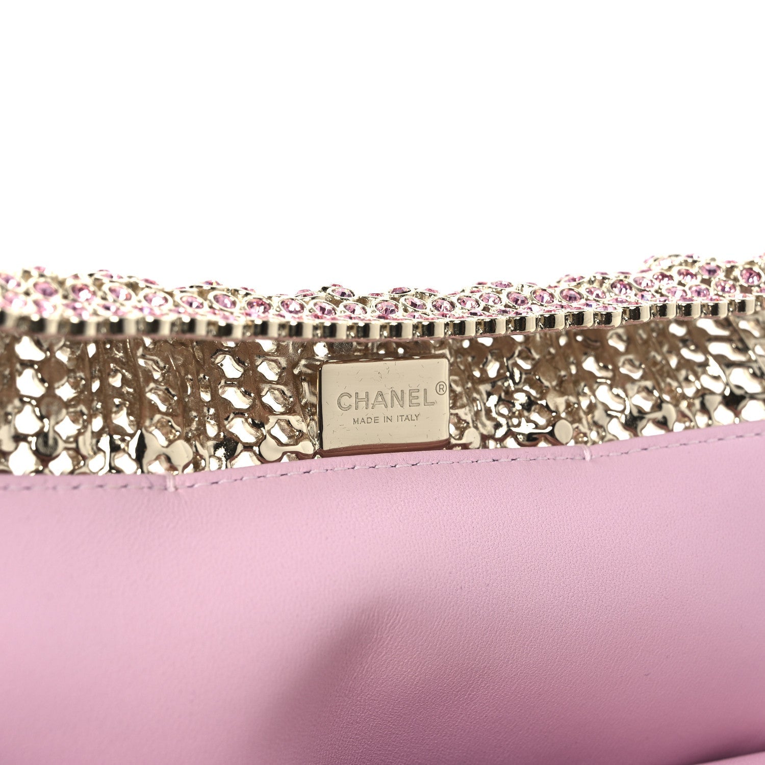 Chanel Crystal Embellished Metallic Lambskin Mini Chanel 22 Light Pink