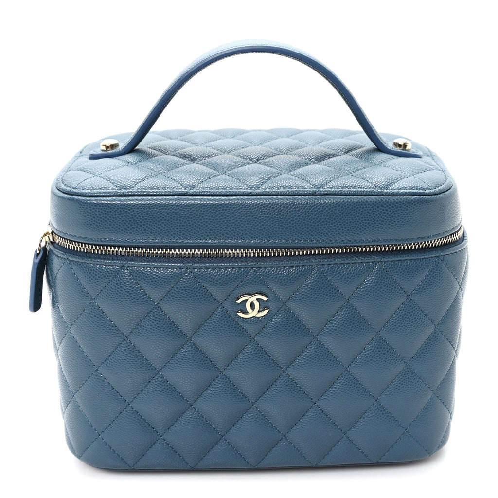 Caviar Quilted Large Vanity Pouch Blue