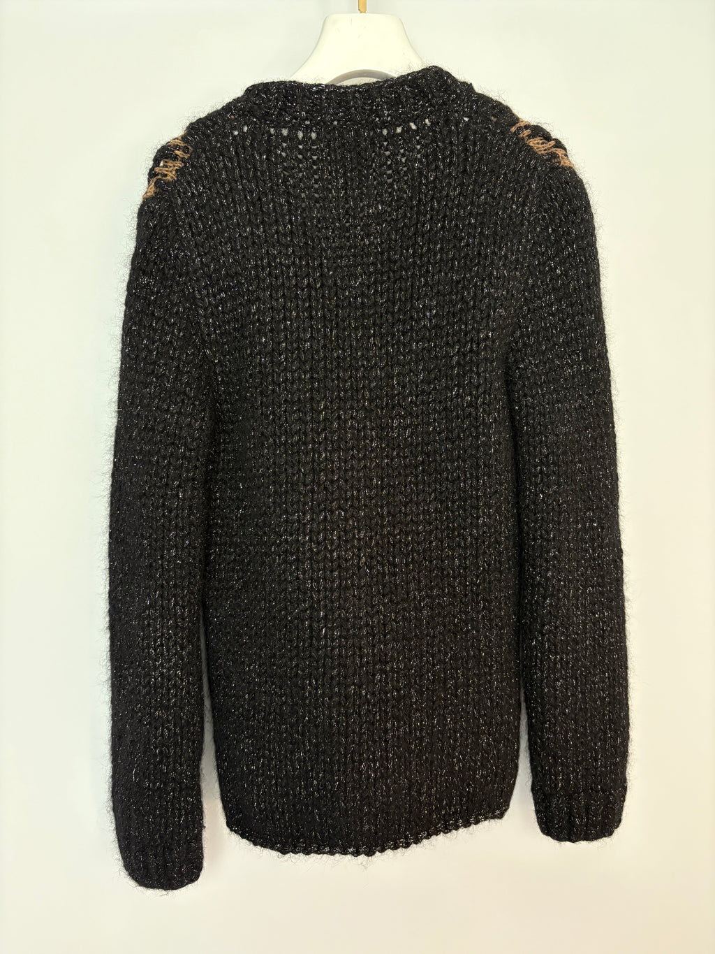 Chanel 15 F/W  Black and Brown Quilted Mohair Cardigan with Silver Threads and Black Chain Button Details Size FR 34 (UK 6)