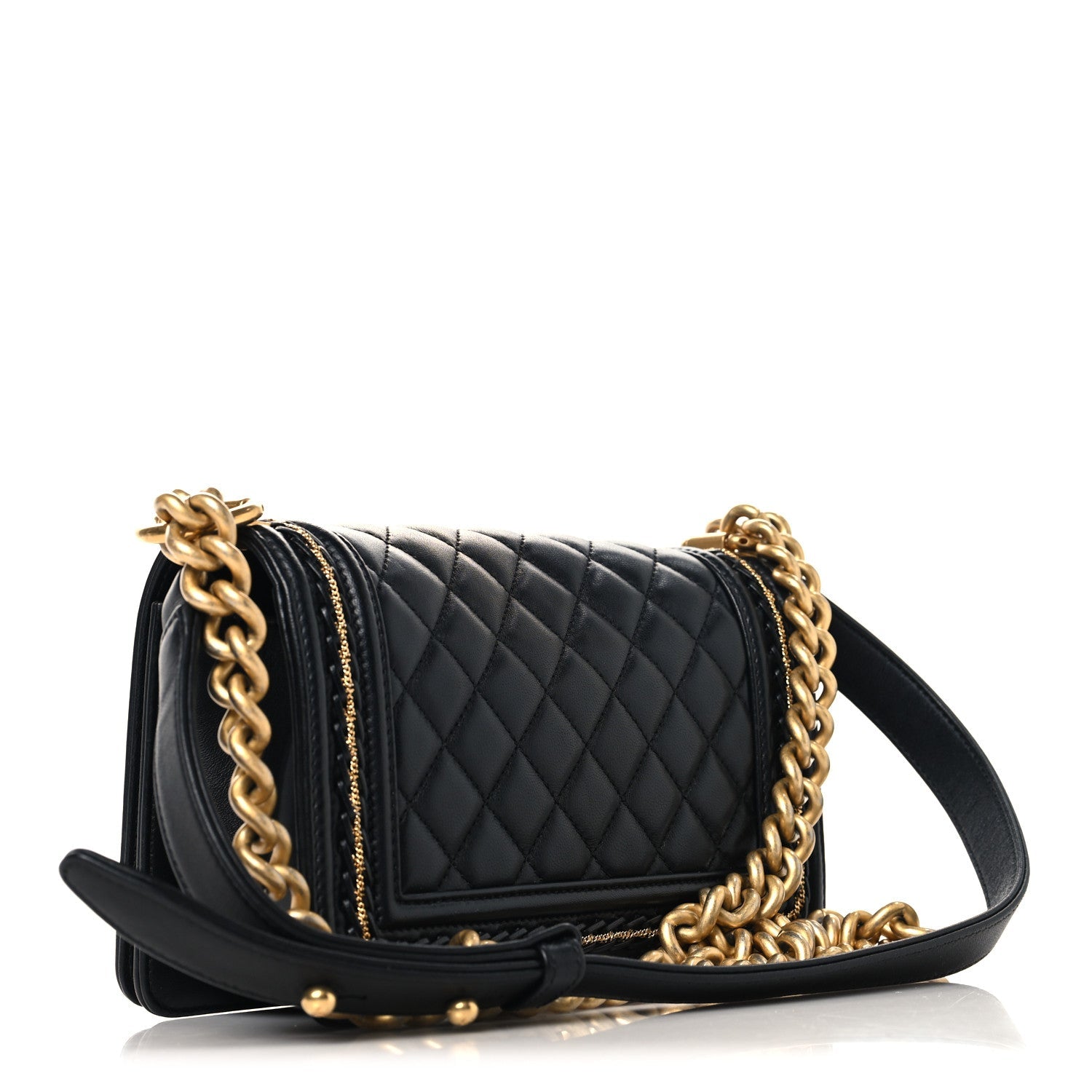 Chanel Lambskin Quilted Small Chain Detail Boy Flap Black