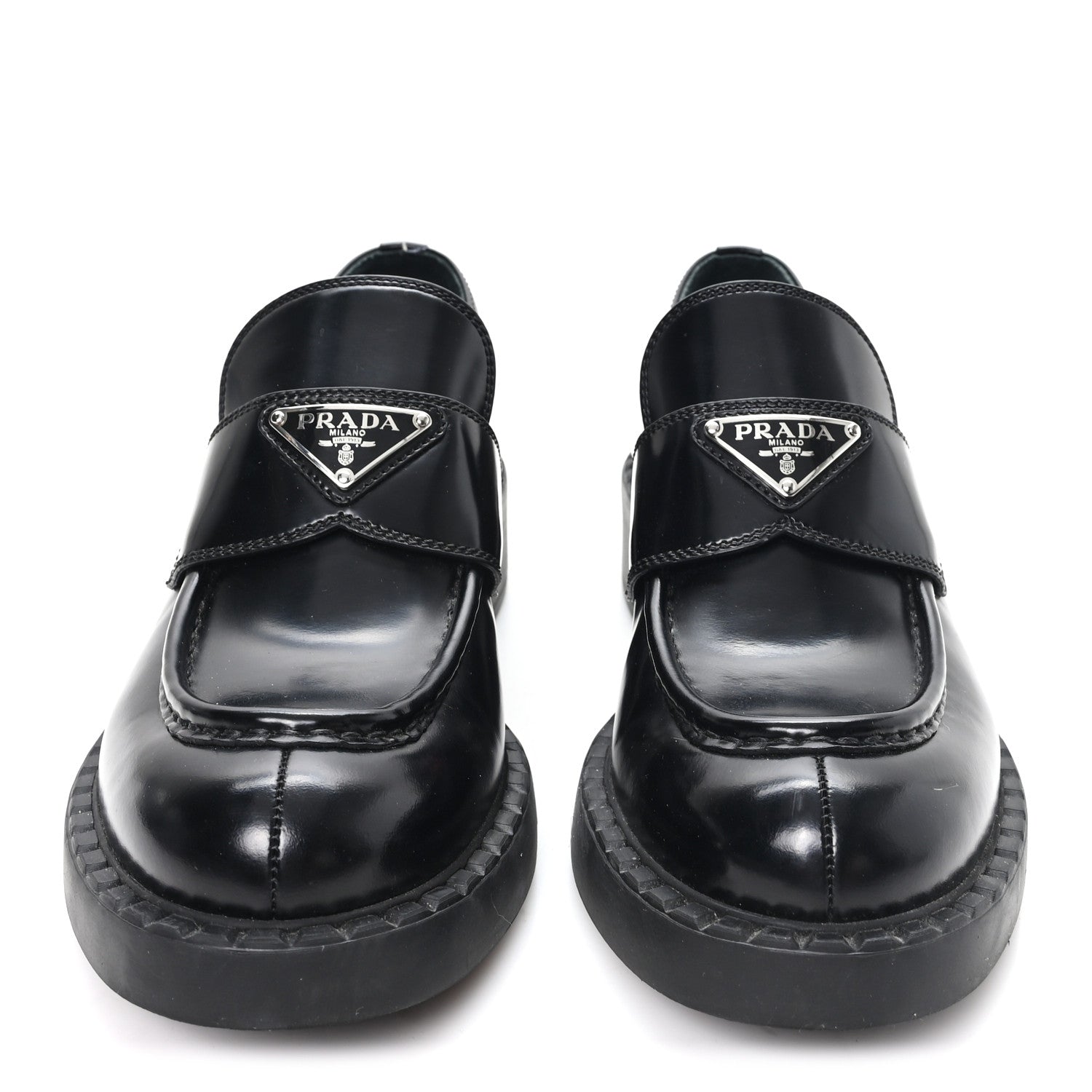 Prada Spazzolato Metal Triangle Logo 50mm Loafers 39 Black