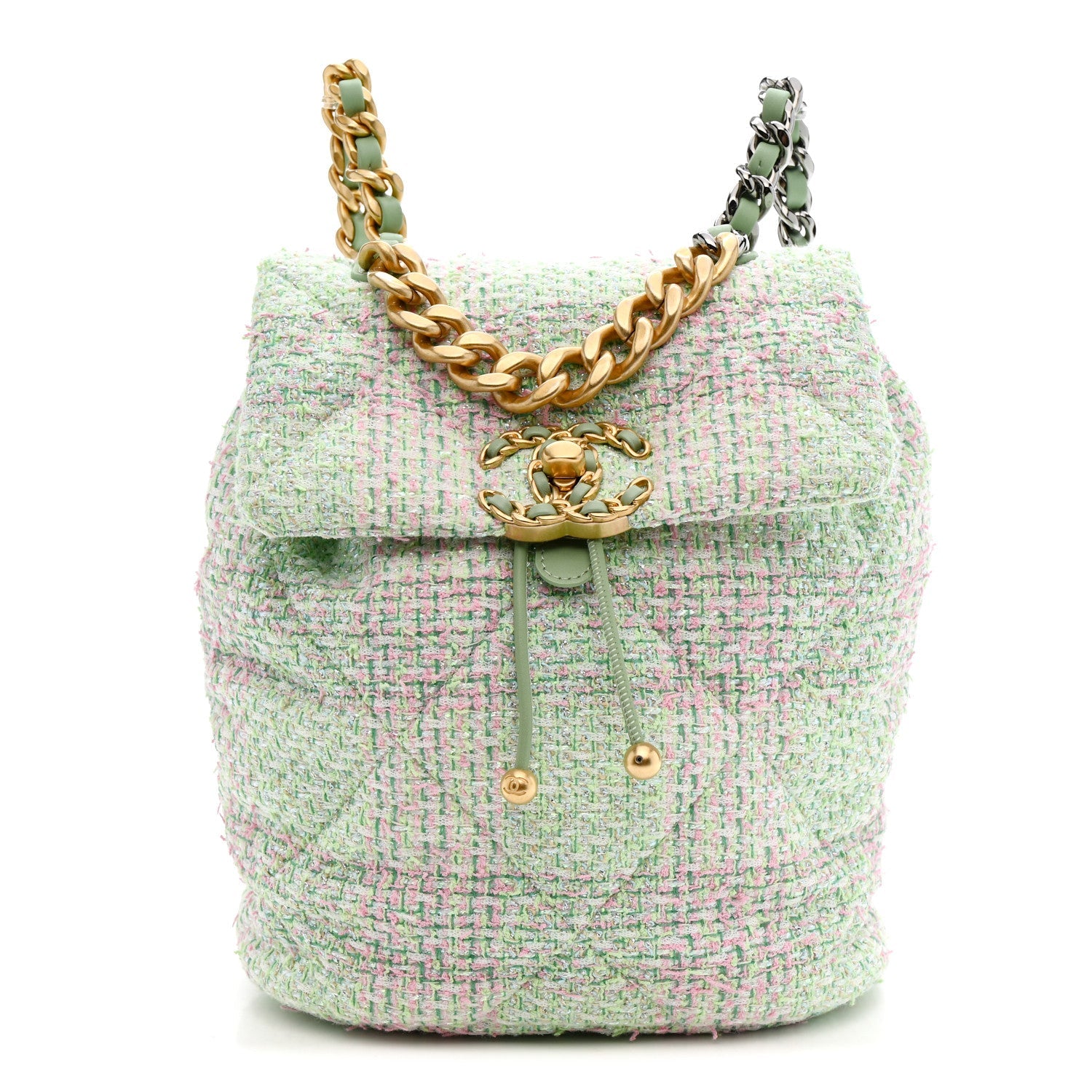 Chanel Tweed Quilted Chanel 19 Backpack Green Pink
