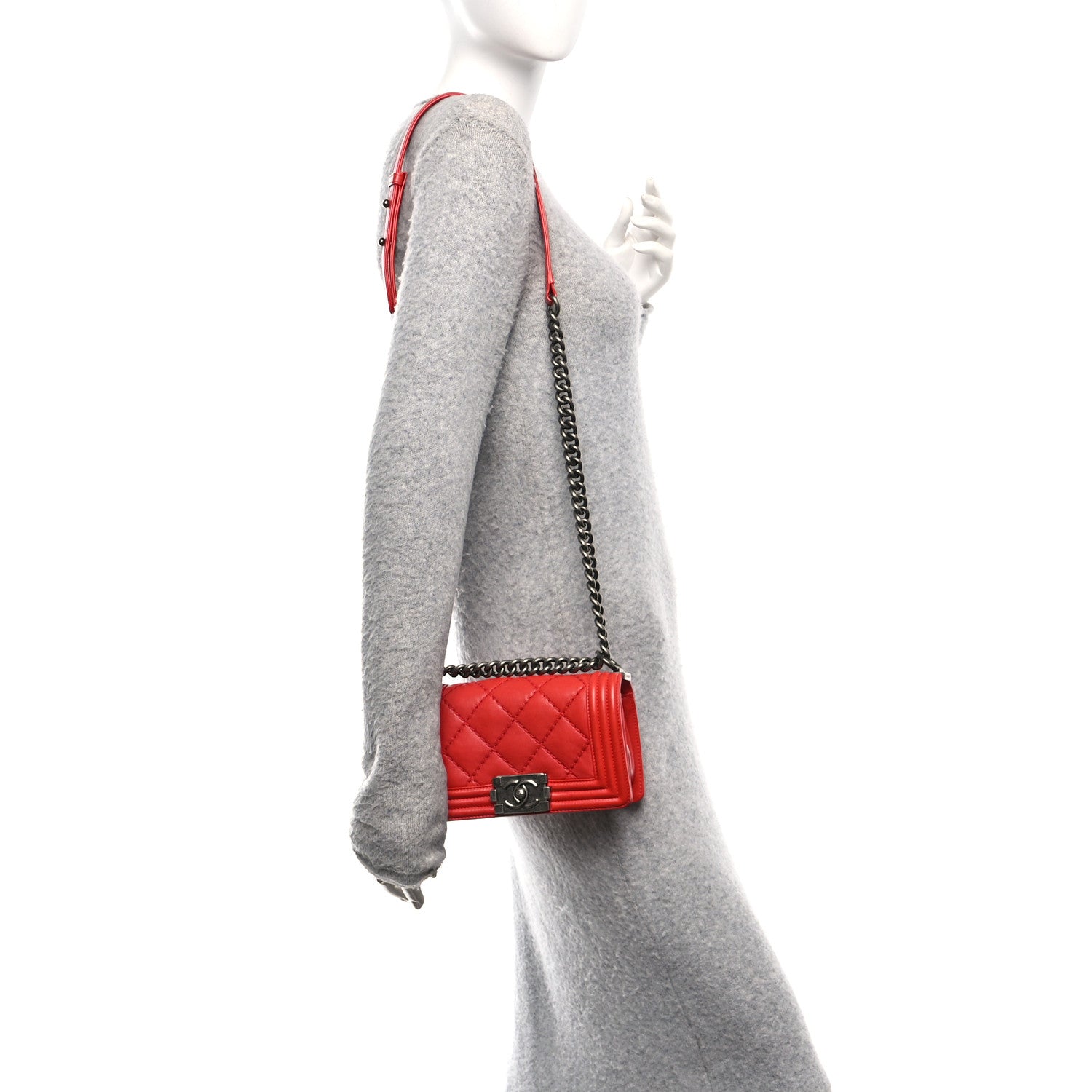 Chanel Calfskin Double Stitch Small Boy Flap Red
