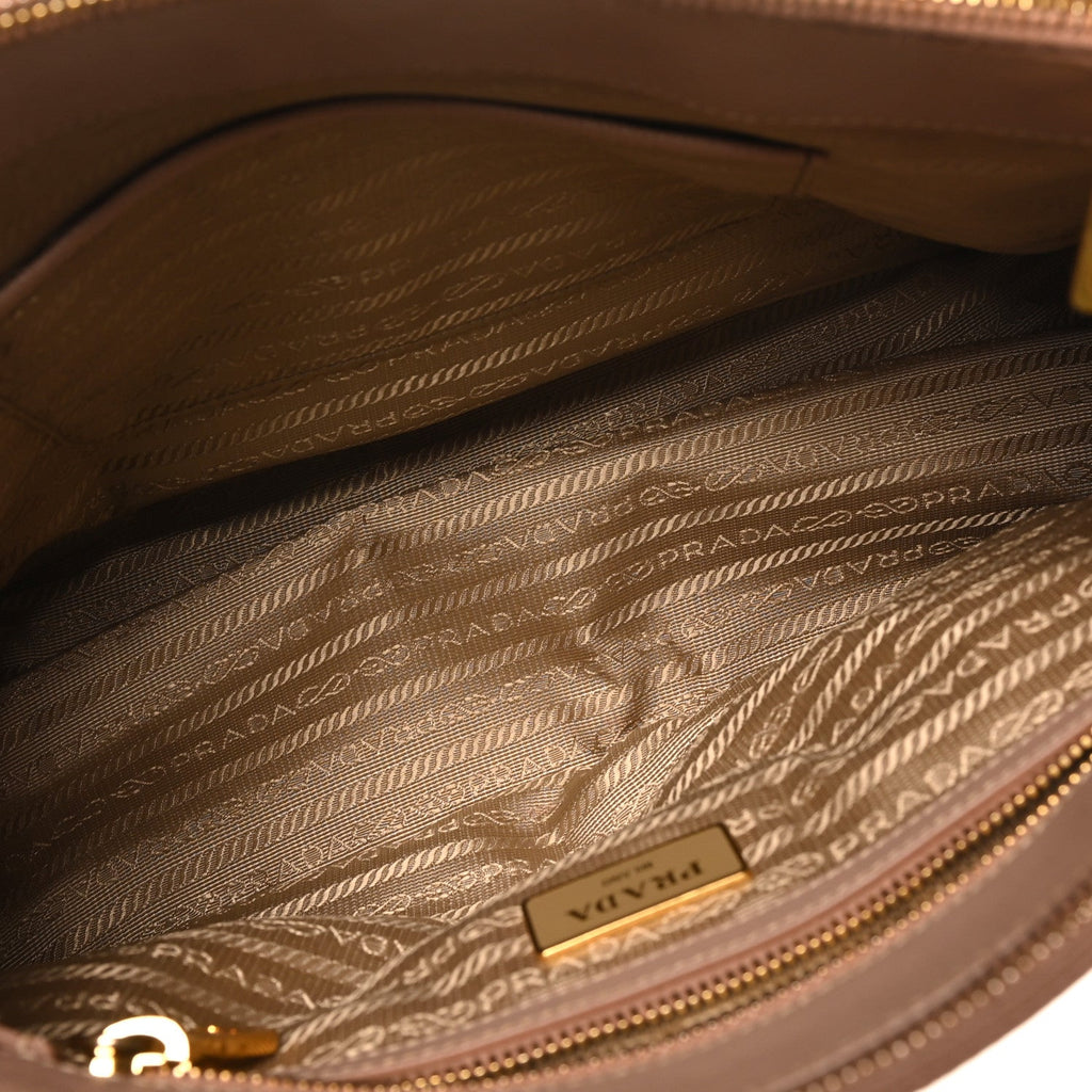 Prada Saffiano Small Galleria Double Zip Tote Cammeo