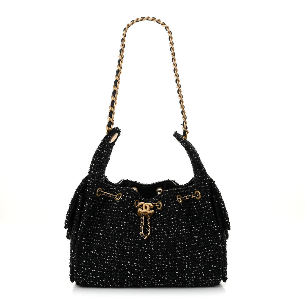 Chanel Tweed Quilted Small Chanel 25 Handbag Black