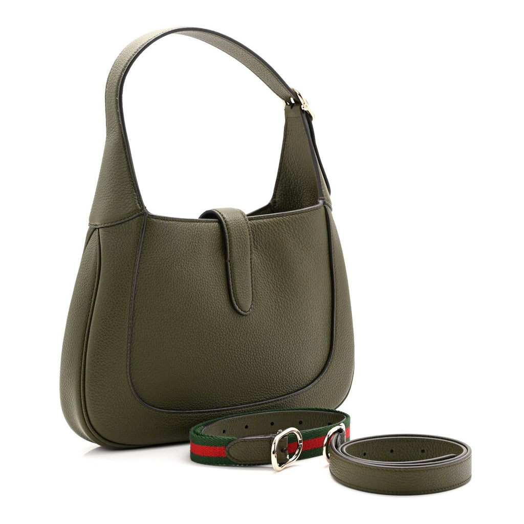 Gucci Sea Calfskin Web Medium Jackie 1961 Hobo Dark Green