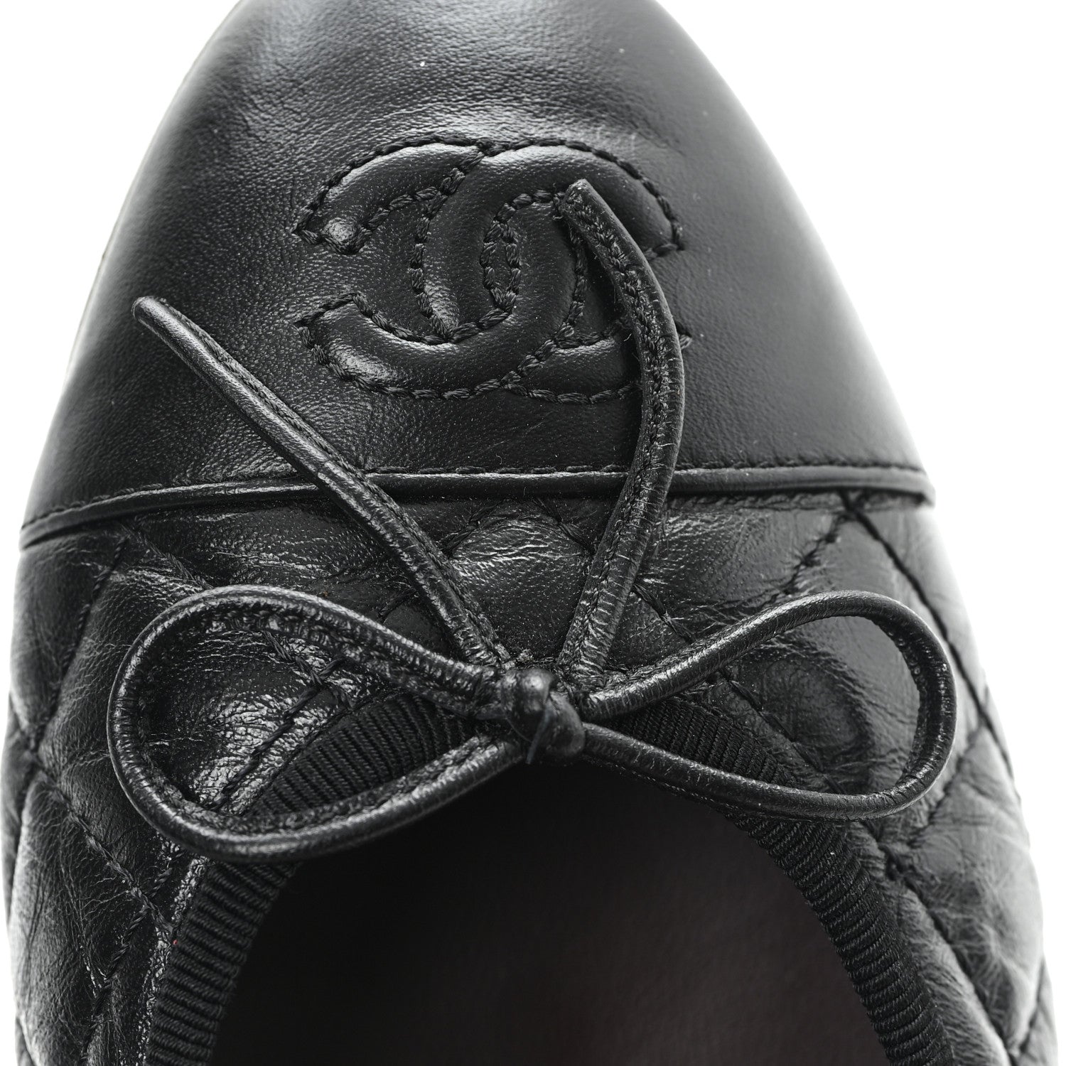 Aged Calfskin Quilted CC Cap Toe Ballerina Flats 37.5 Black