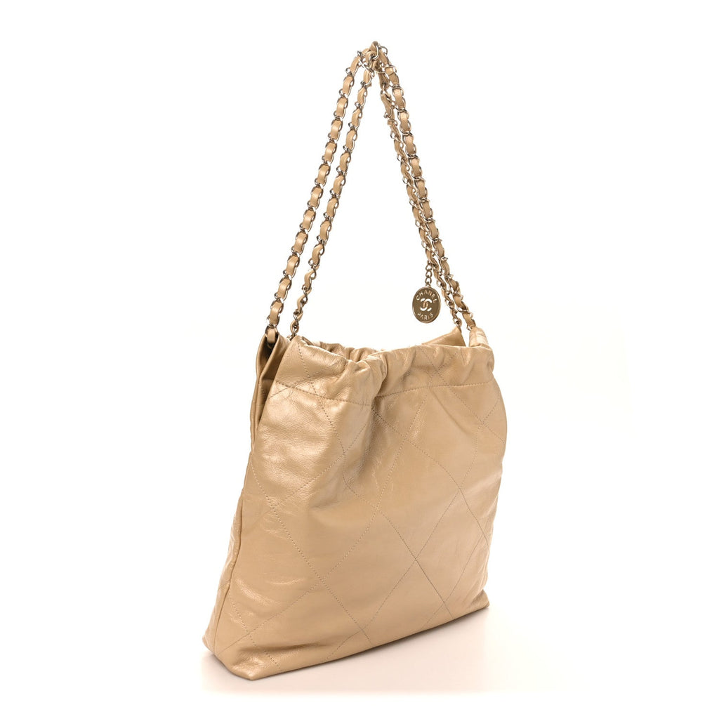 Chanel Metallic Calfskin Quilted Small Chanel 22 Light Gold