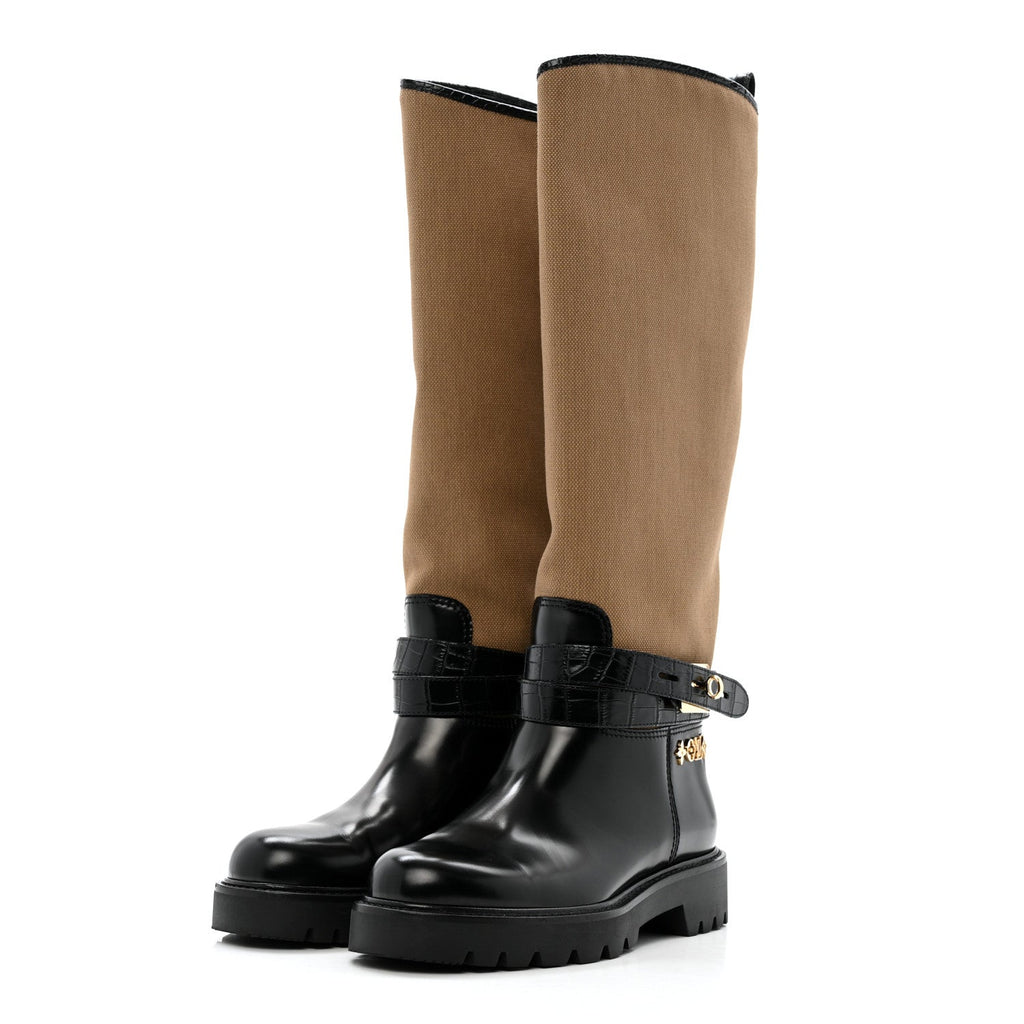 Louis Vuitton Canvas Calfskin Territory Flat High Ranger Boots 37 Khaki