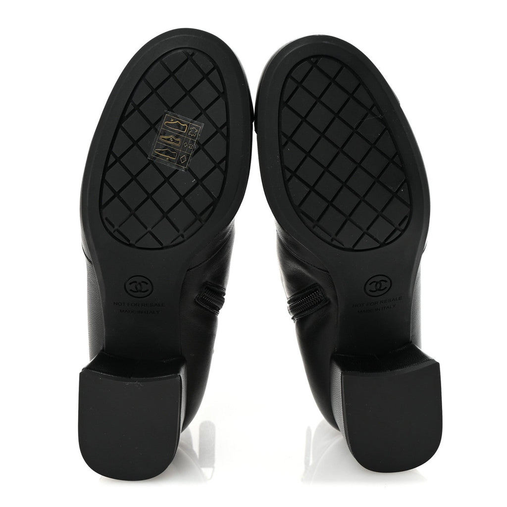 Chanel Stretch Lambskin Cap Toe CC Short Boots 35 Black
