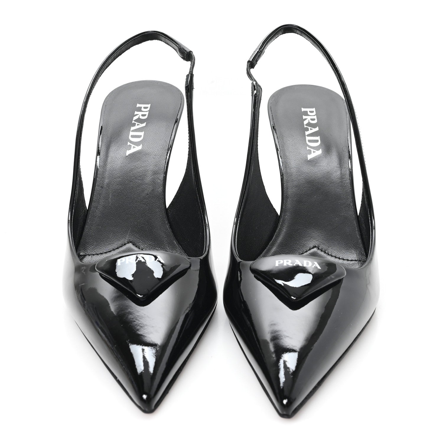 Prada Vernice Logo Pointed Toe Slingback Pumps 40 Black