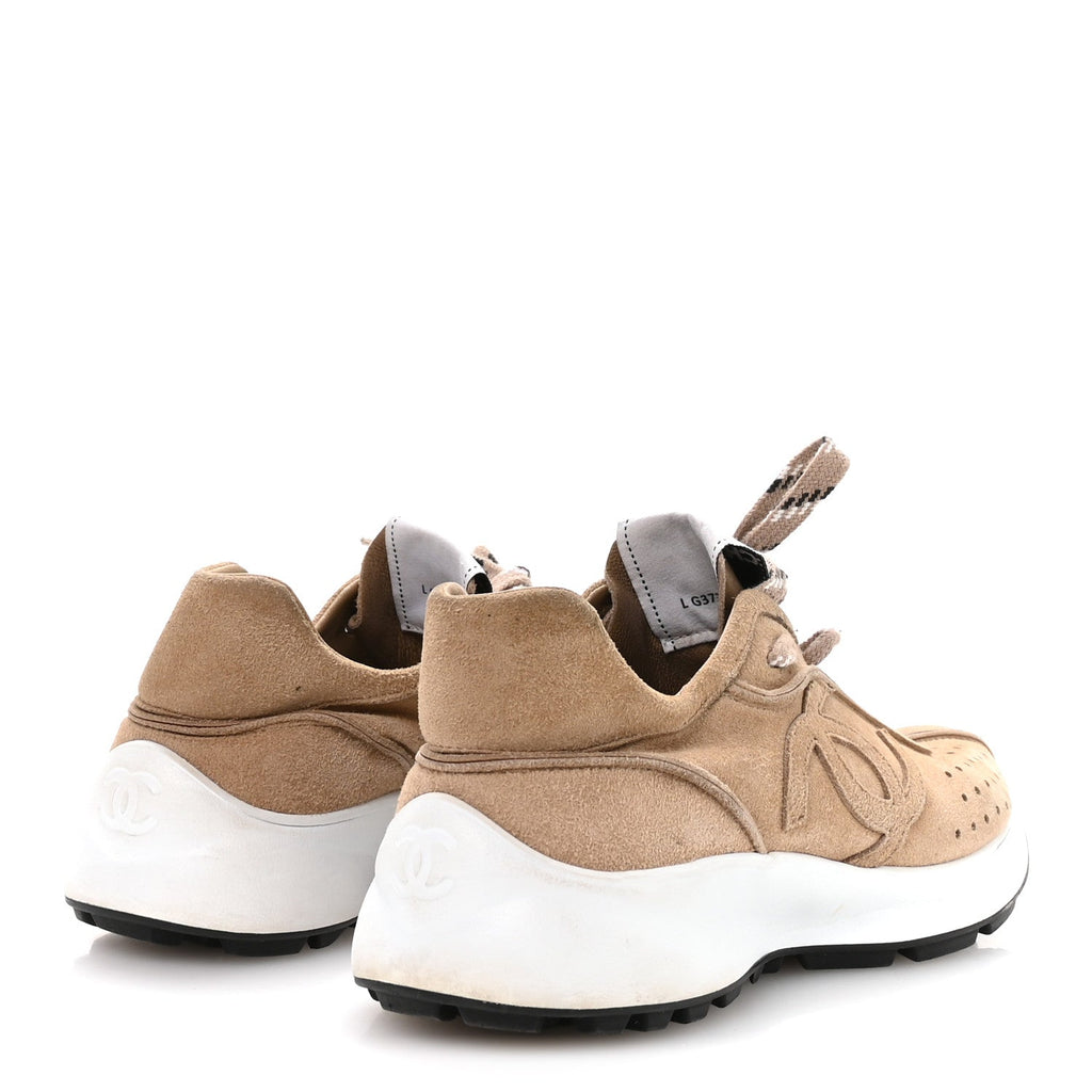 Chanel Suede Goatskin CC Sneakers 36 Dark Beige