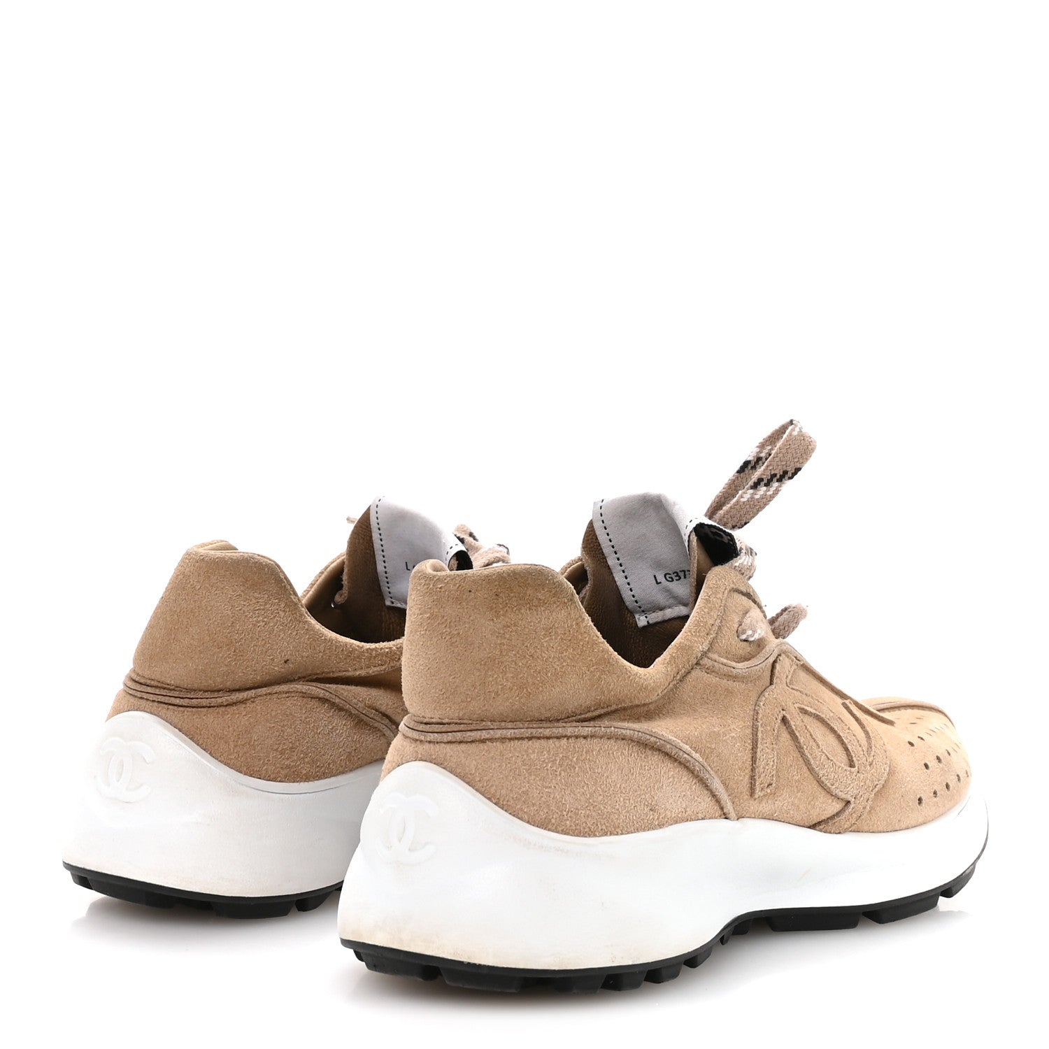 Chanel Suede Goatskin CC Sneakers 36 Dark Beige