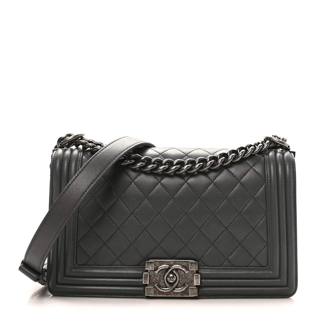 Chanel Lambskin Quilted Medium Boy Flap Dark Grey