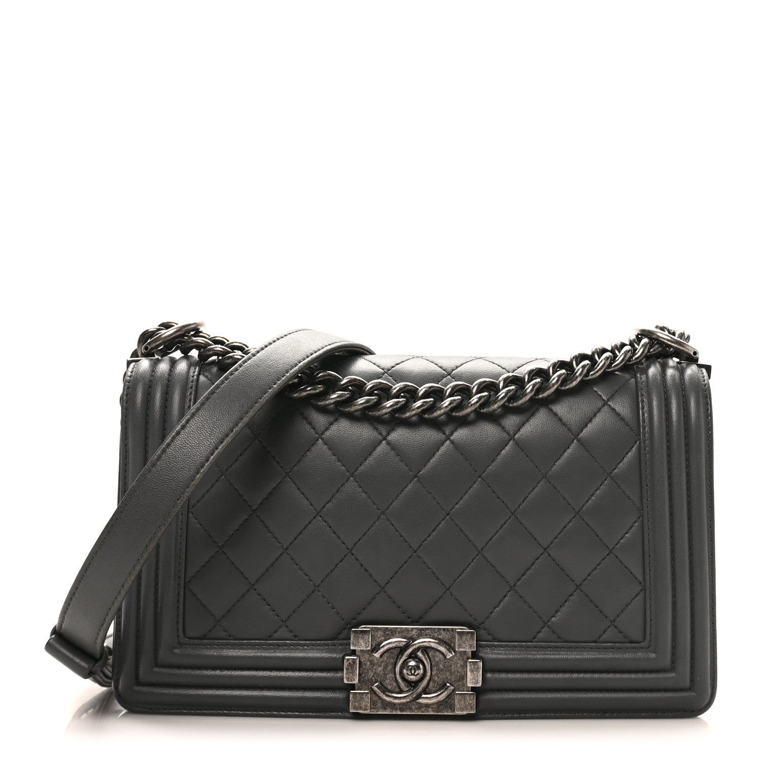 Chanel Lambskin Quilted Medium Boy Flap Dark Grey