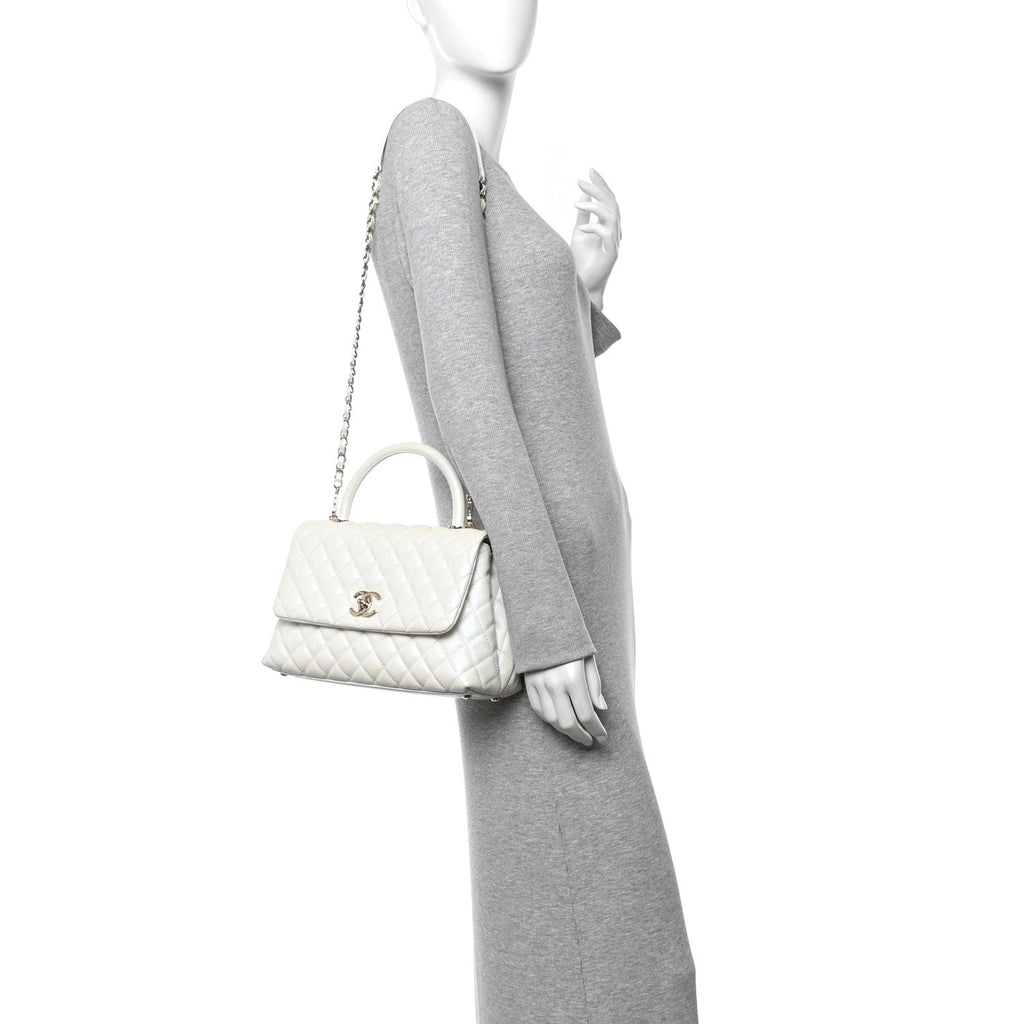 Chanel Iridescent Caviar Quilted Small Coco Handle Flap White