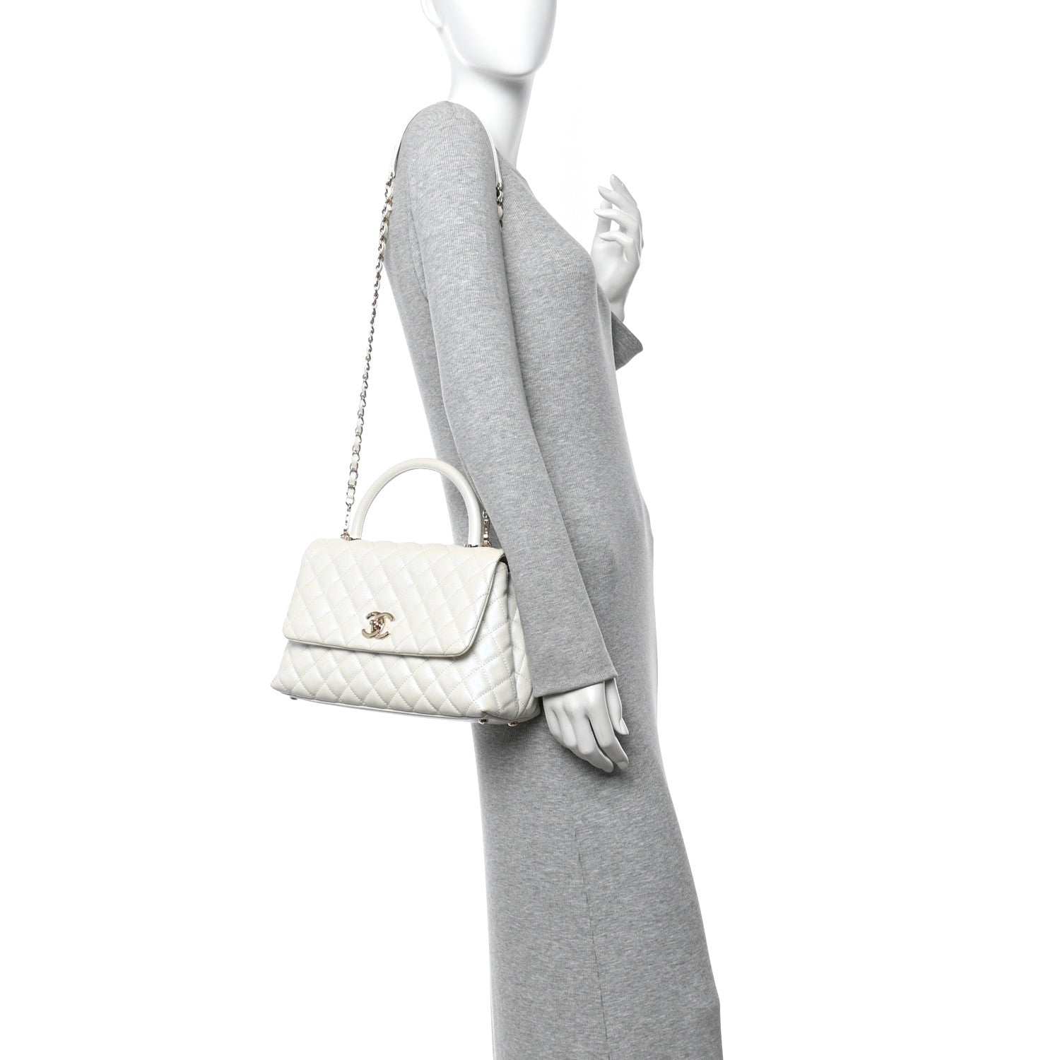 Chanel Iridescent Caviar Quilted Small Coco Handle Flap White