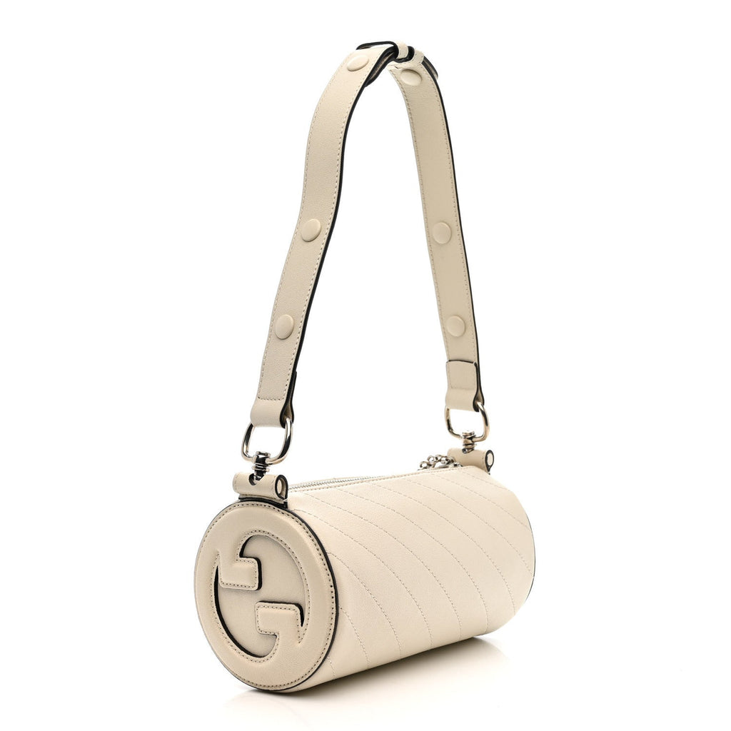 Gucci Sakai Be Green Calfskin Diagonal Stitched Mini Blondie Barrel Shoulder Bag Mystic White