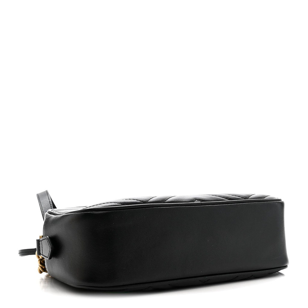 Gucci Calfskin Matelasse Small GG Marmont Chain Shoulder Bag Black