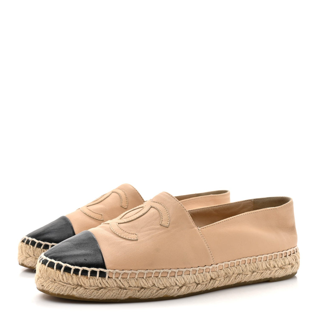 Lambskin CC Espadrilles 38 Beige Black
