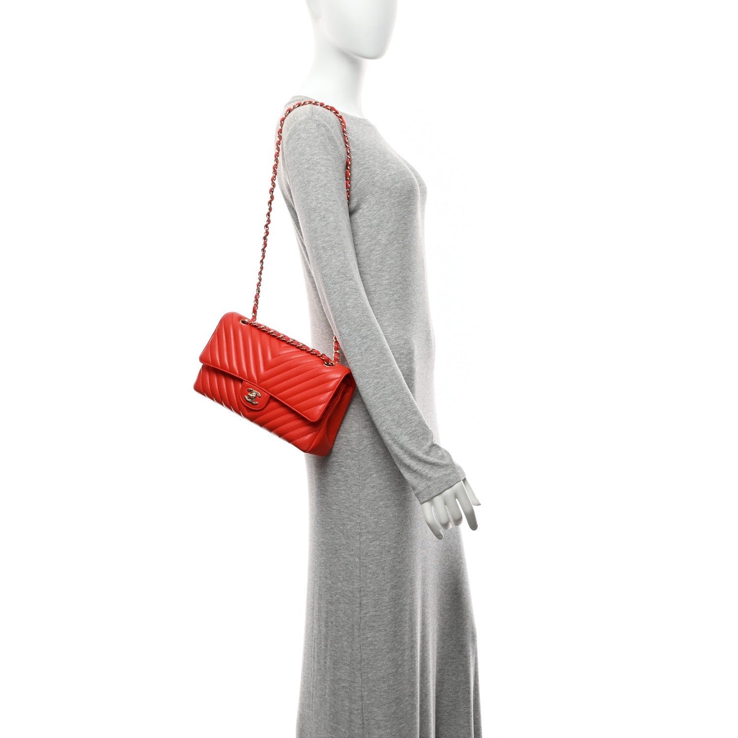 Chanel Lambskin Chevron Quilted Medium Double Flap Red